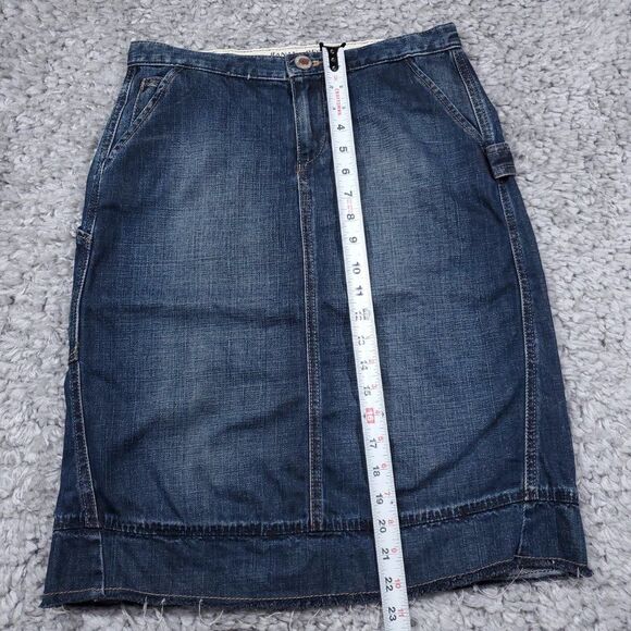 Banana Republic Y2K Denim Carpenter Skirt Raw Hem Women's Size 4 Knee Length - Picture 7 of 9